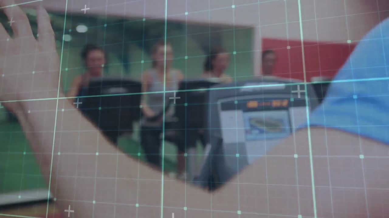 animación de personas que hacen ejercicio sobre la rejilla