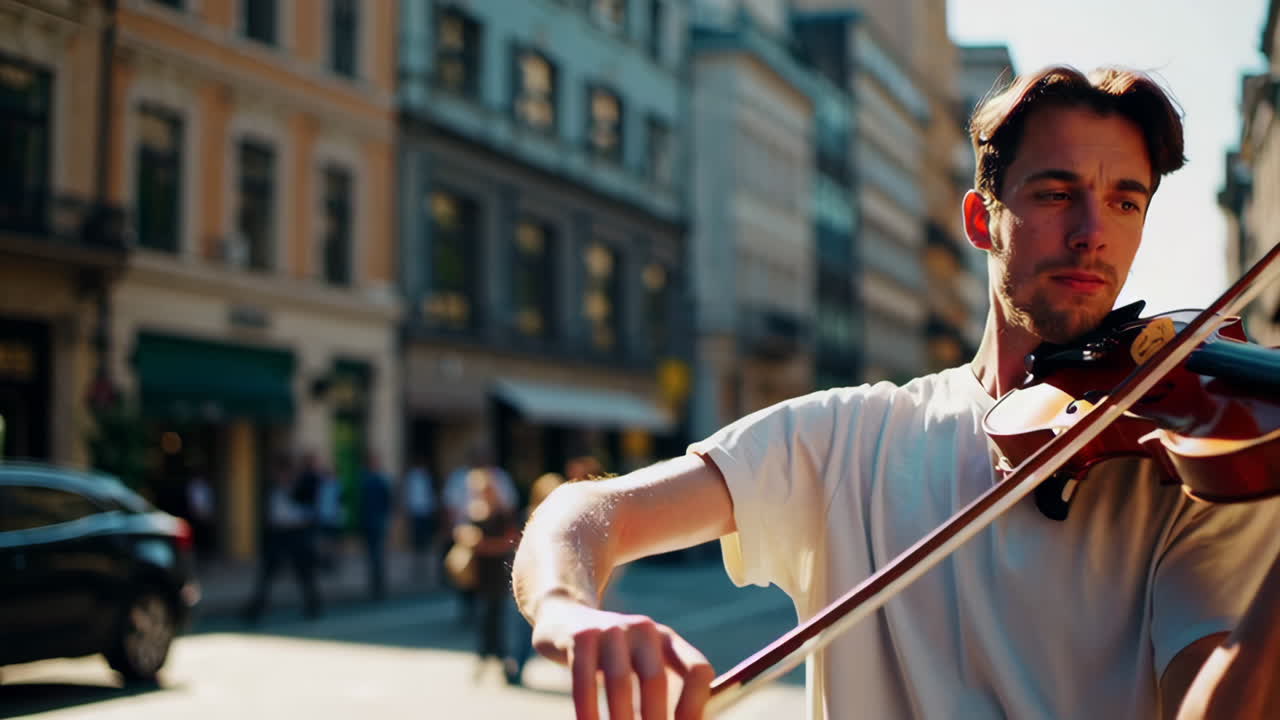 Street Violinist in a City