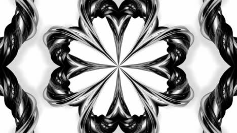 4k loop animation with black and white ribbons are twisted and form complex structures like symmetric ornament pattern or kaleidoscopic effect. seamless footage with luma matte as alpha channel. 19