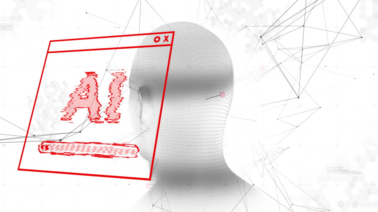 animación de un texto sobre un humano digital con conexiones