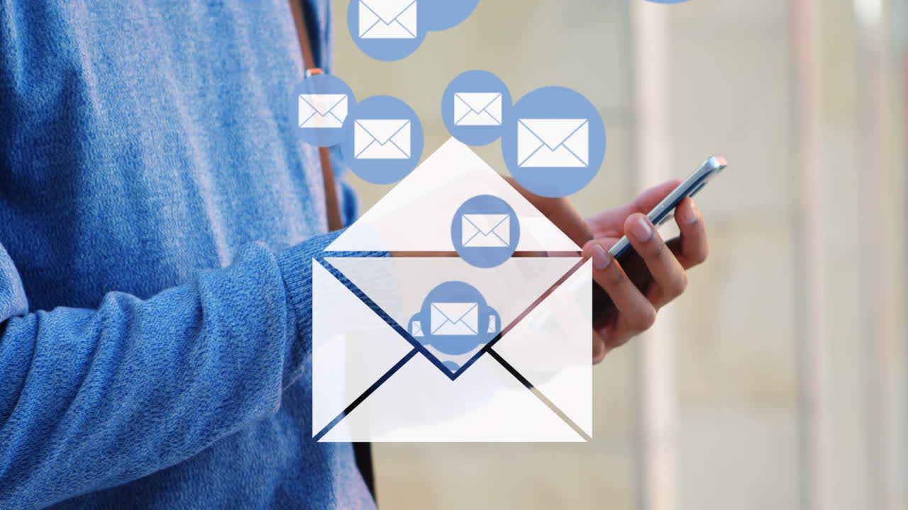 Young man sending emails 4k