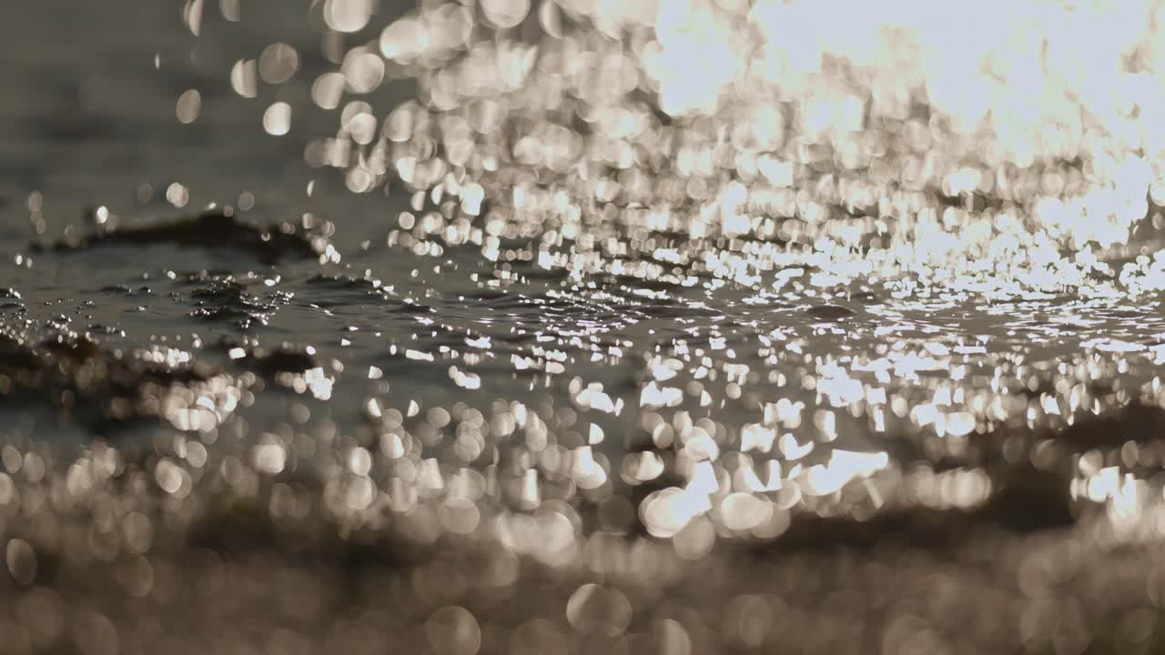 Water Splashing on Rocks at Sunset