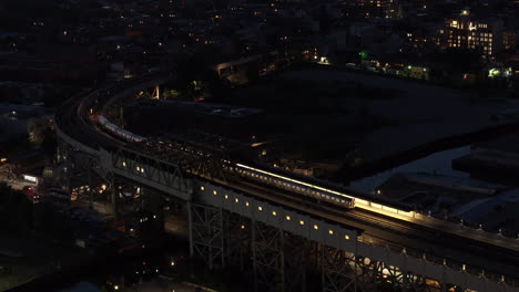 aerial view of the subway in brooklyn at night
