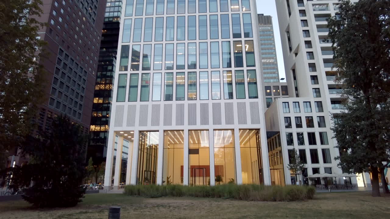 The entrance of a skyscraper in Frankfurt, Germany