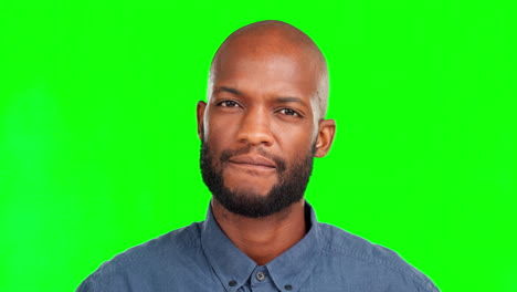 thinking, confused and face of black man on green