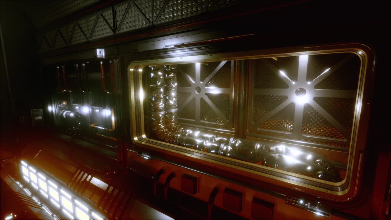 빛 을 가진 우주선 복도 의 미래적 인 내부