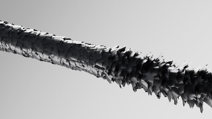 3D-Rendering-Animation zur Haarwiederherstellung, Haarreparatur durch Haarpflegeprodukte, von der Wurzel bis zur Spitze des langen Haares, Schönheitskonzept.