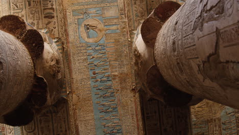 ancient ceiling art in dendera temple with vivid blue and detailed carvings