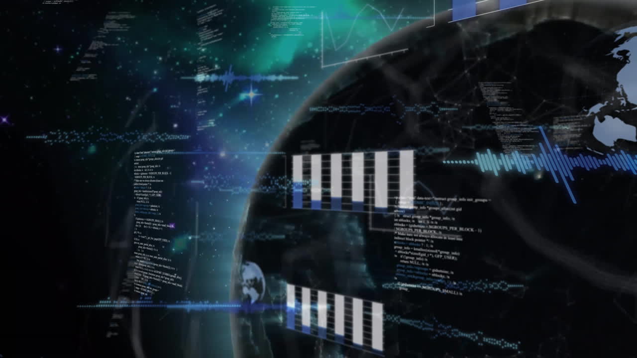 Animation of digital data processing over globe