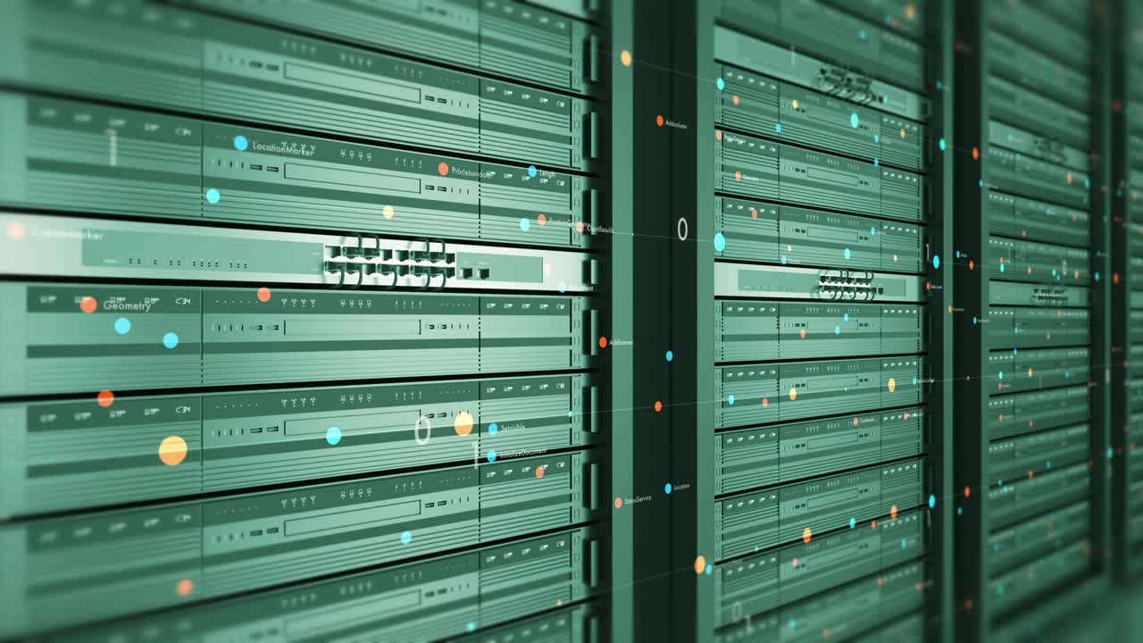 cerrar un servidor moderno en un centro de datos. un bucle sin costuras futurista.