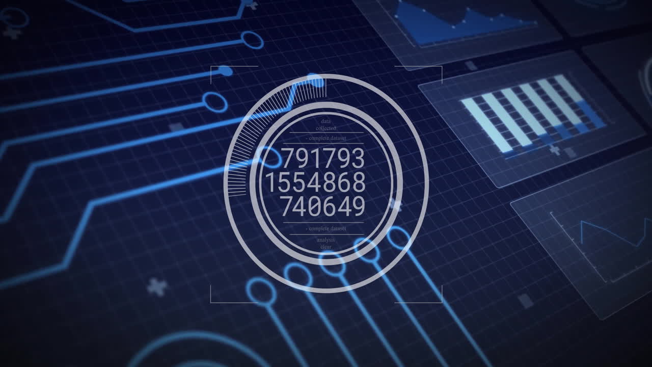Animation of blue connections over data processing and diagrams