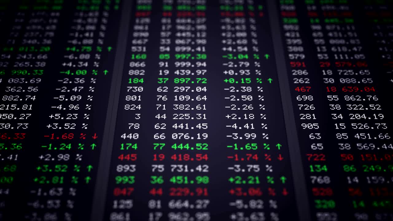 Stock market board. Data and numbers changing. Looped animation.