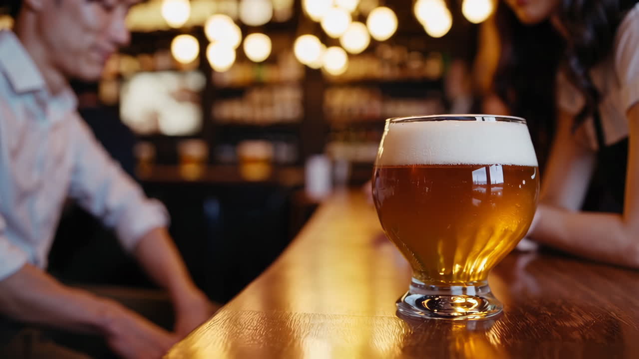 Couple enjoying beer at a bar