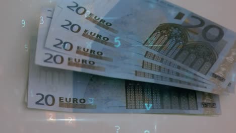 animation of changing numbers and virus alert over euro banknotes