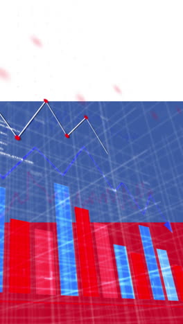 animación de flechas, gráficos y datos financieros sobre la bandera de rusia