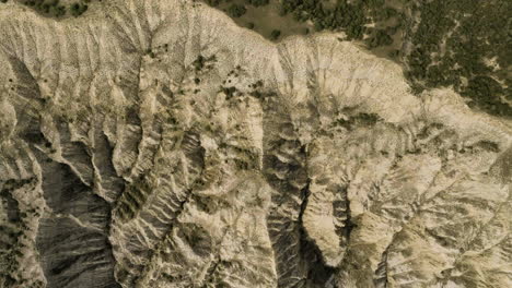 colinas áridas y barrancos en terreno erosionado junto a estepa tupida, georgia