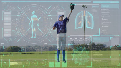 animation of data processing over caucasian female baseball player