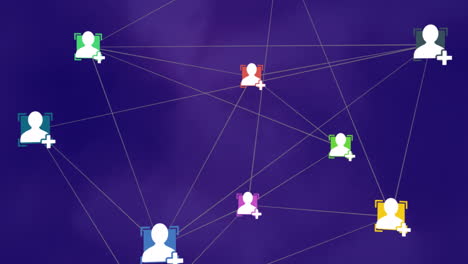 animación digital de la red de conexiones contra un punto de luz sobre un fondo púrpura