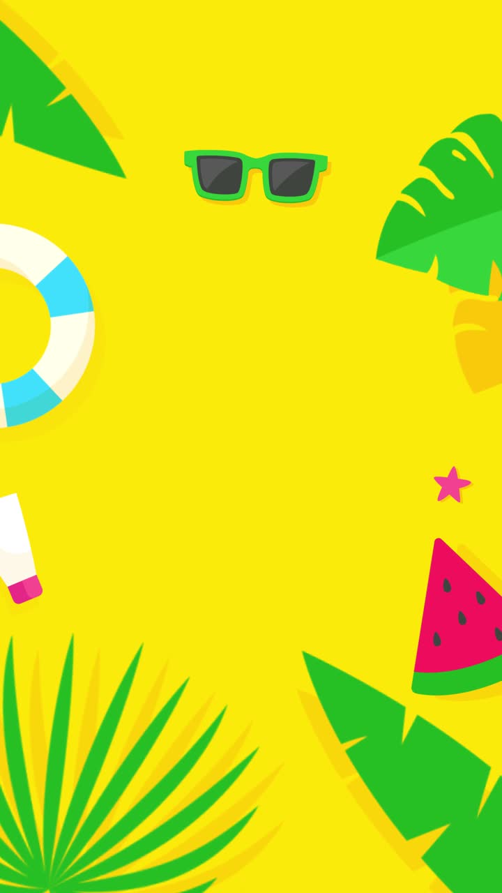 2D animated illustration of summer on the beach, sunny day