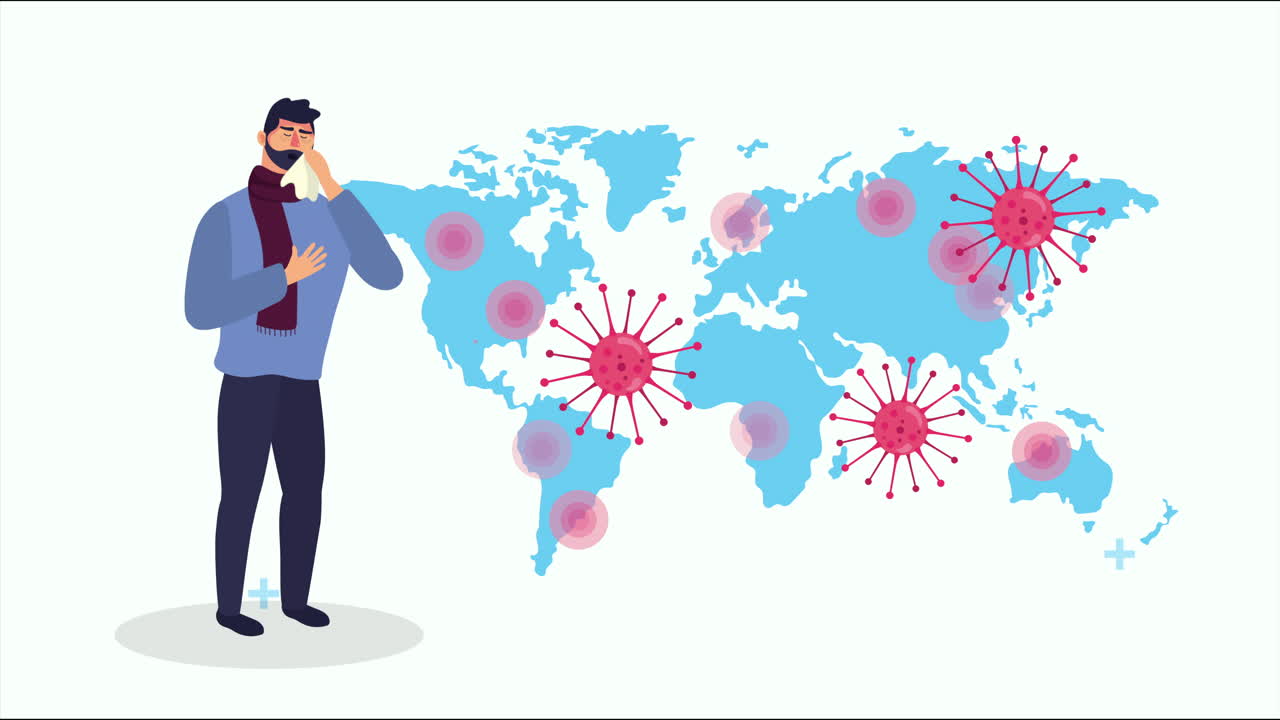 코로나19 입자가 있는 지구와 병든 사람