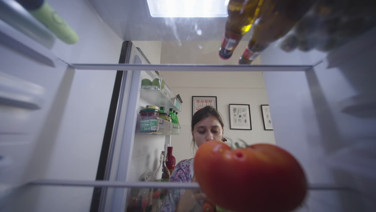 Person Looking Inside Refrigerator for Food