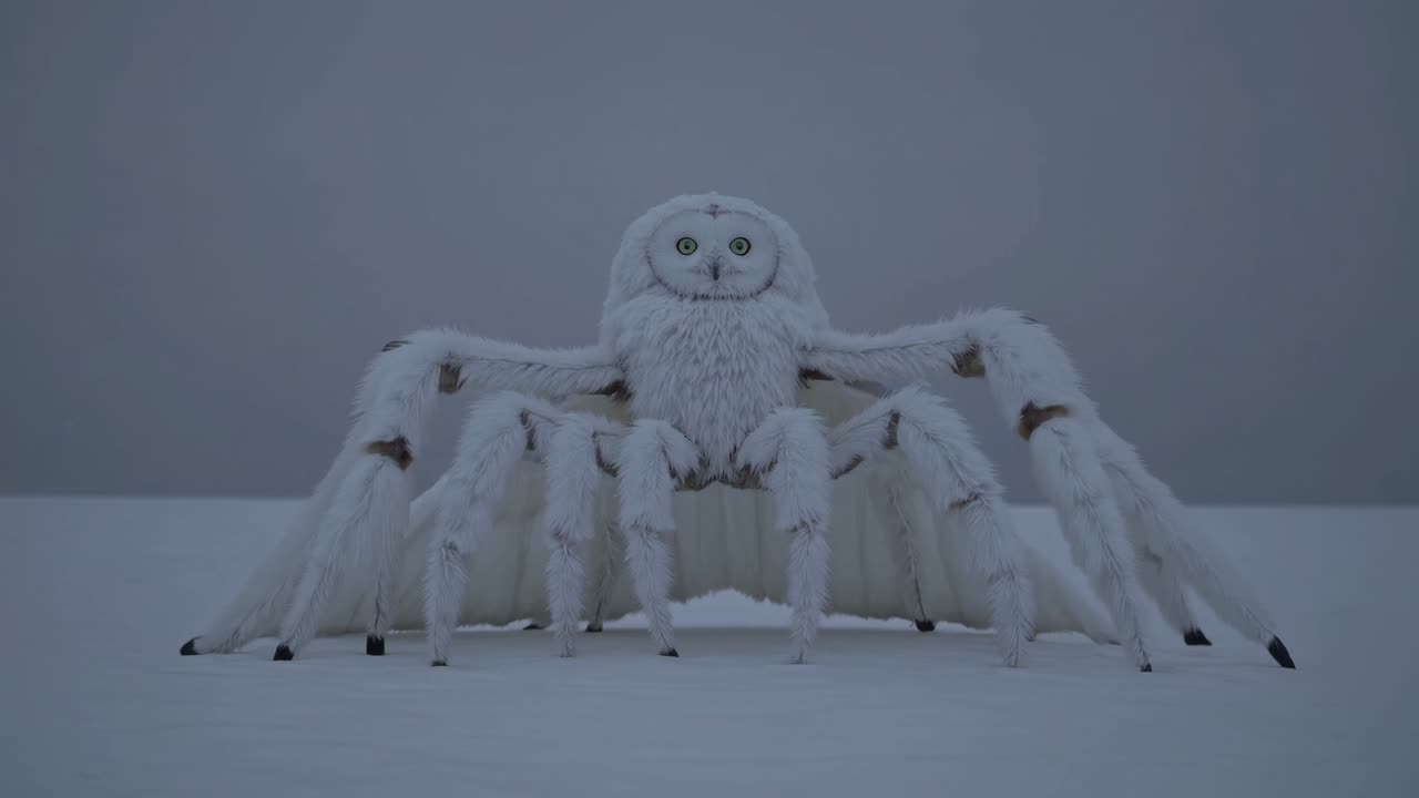 Owl Spider Hybrid in Snowy Landscape