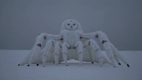 owl spider hybrid in snowy landscape