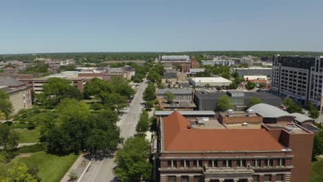 Aerial-View-of-Lincoln,-Nebraska.-Truck-Left