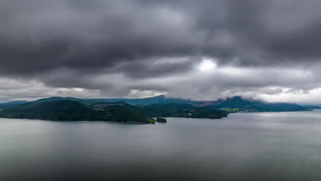 Dark-Stormy-Clouds-Over-Tingvoll-Coastal-Town-In-More-og-Romsdal-County,-Norway