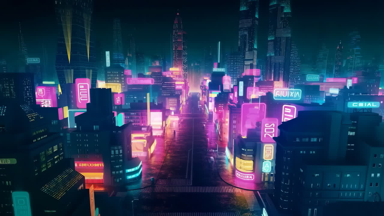 Vibrant Neon Cyberpunk Cityscape at Night