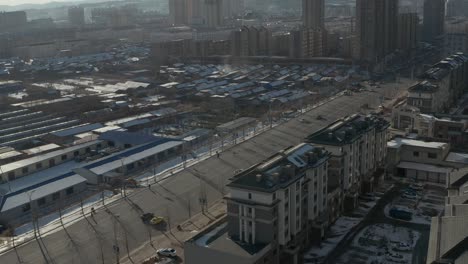 aerial view of a city in china during winter