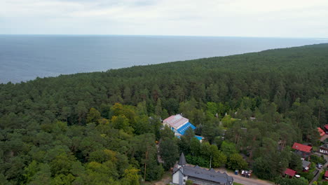 4k drone footage of forest and baltic sea in stegna