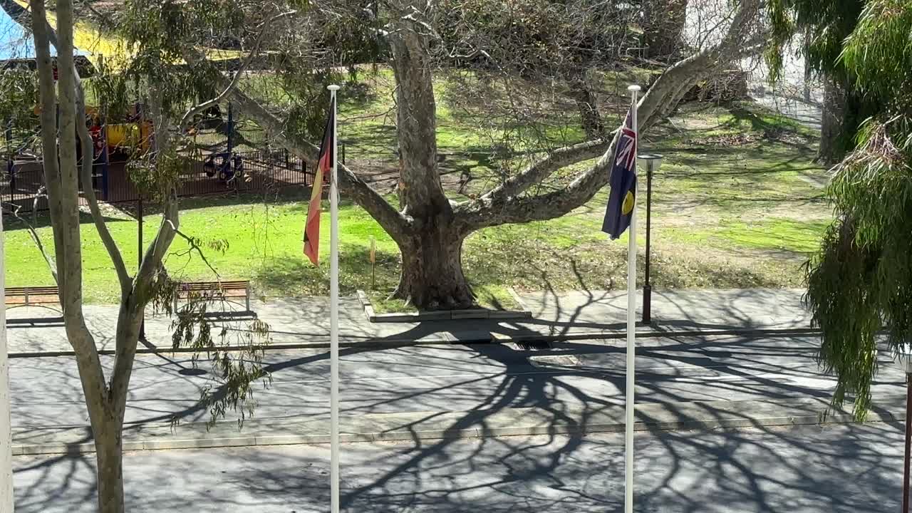 Aboriginal Indigenous and Australian Flags hanging still East Perth Plain St