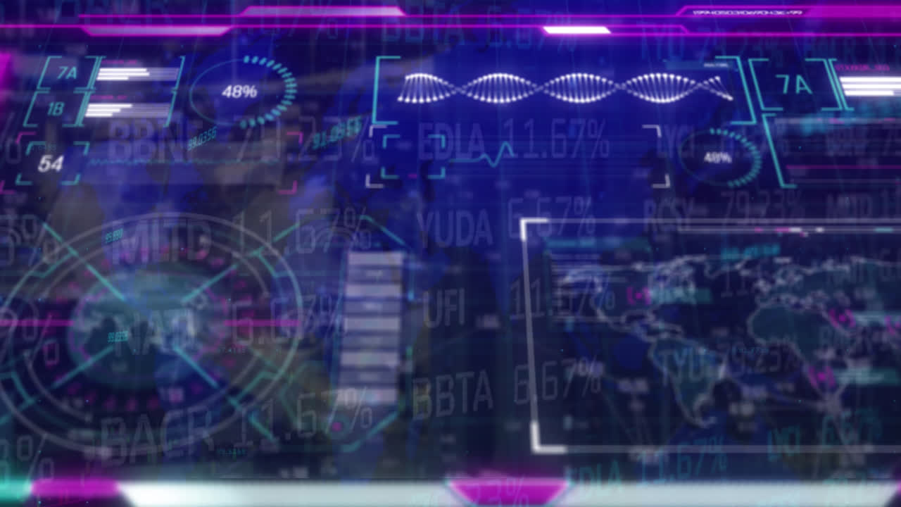 animación del procesamiento de datos sobre un fondo azul