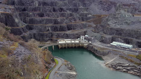 an aerial view of dinorwic quarry and power station on an overcast day