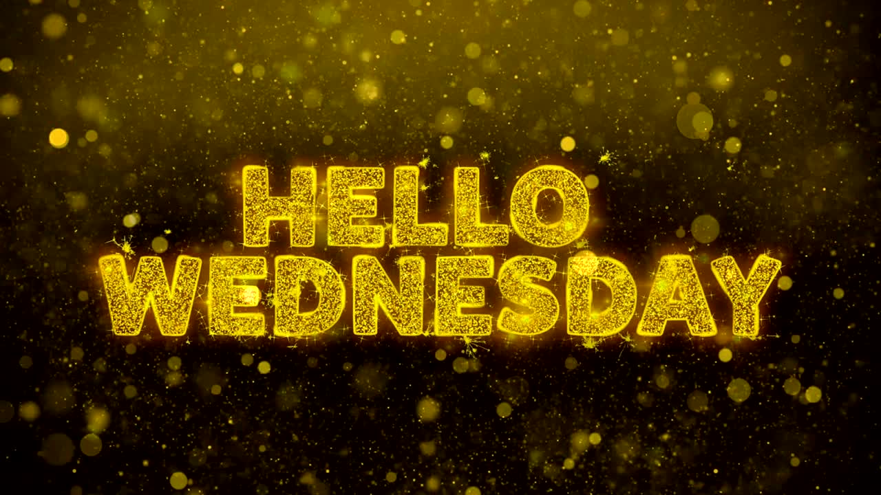 안하세요, 금빛 반이는 반이는 입자 애니메이션에 대한 수요일 텍스트.