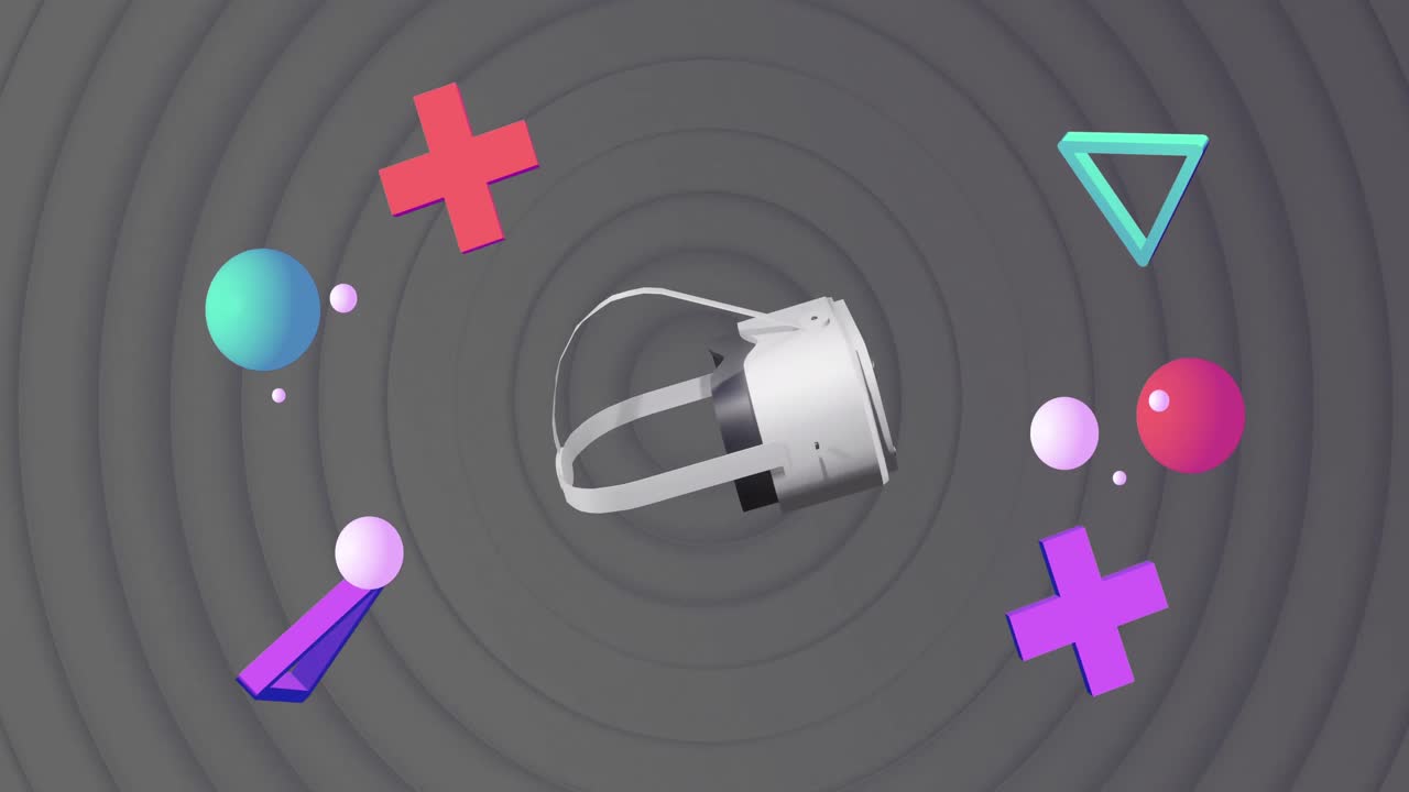 animación del auricular vr sobre formas abstractas en círculos grises