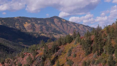 Tight-drone-shot-of-Aspen-mountain-during-autumn,-70mm