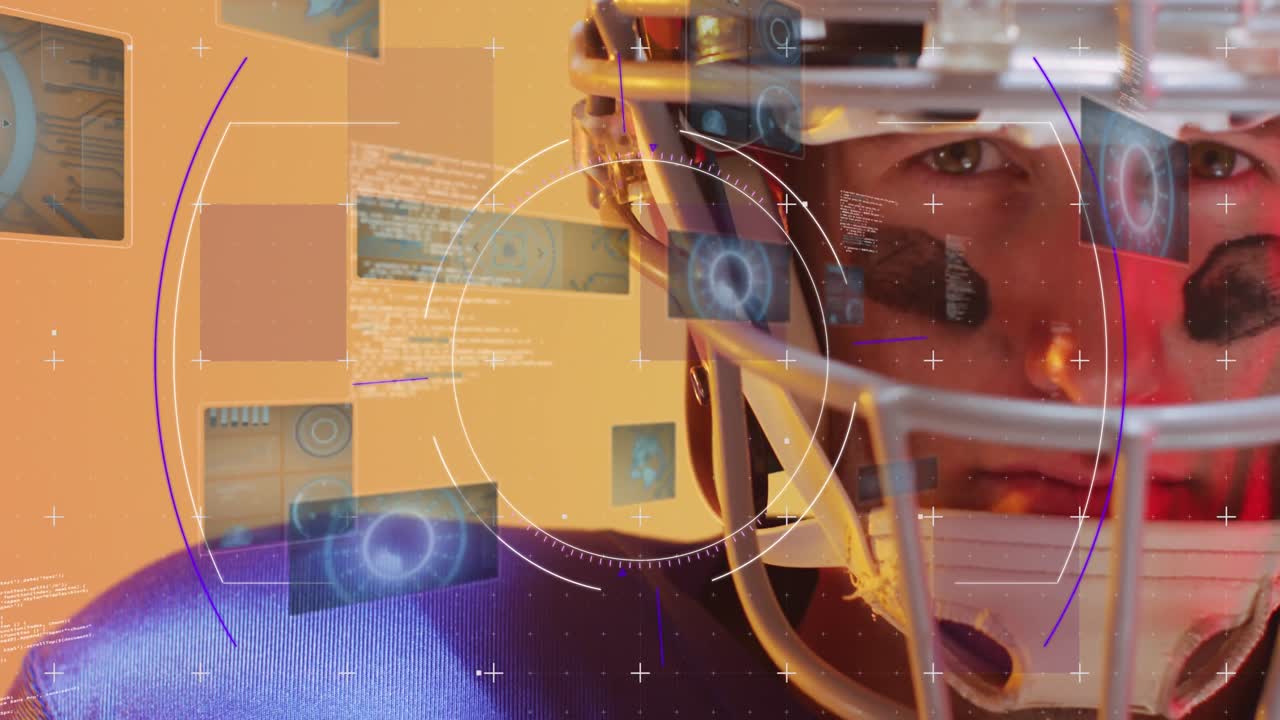 animación del procesamiento de datos sobre el jugador de fútbol americano caucásico