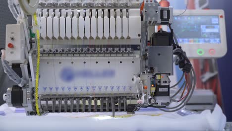 automatic industrial sewing machine for stitch by digital pattern. modern textile industry.