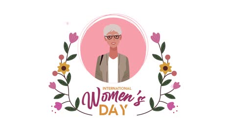 happy womens day lettering with woman and flowers