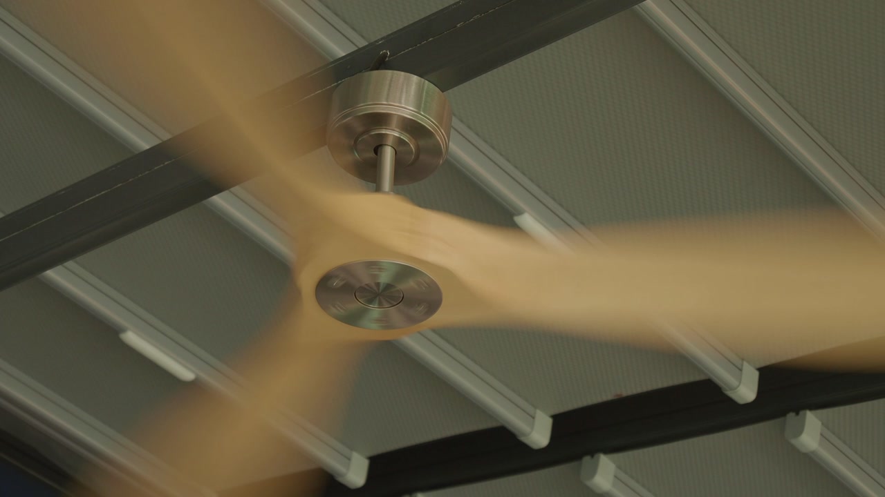 Modern Ceiling Fan with Wooden Blades Spinning