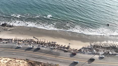 aerial view of malibu beach after wildfires