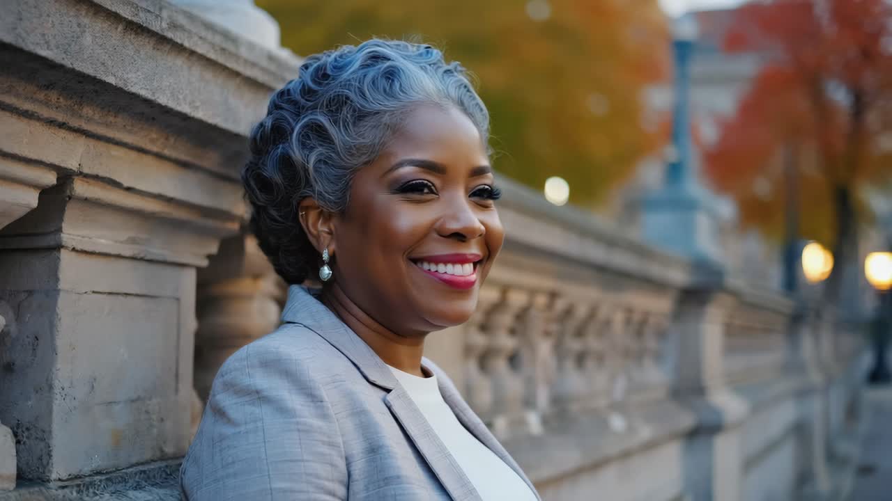 Portrait of a Smiling African American Woman in a City Park