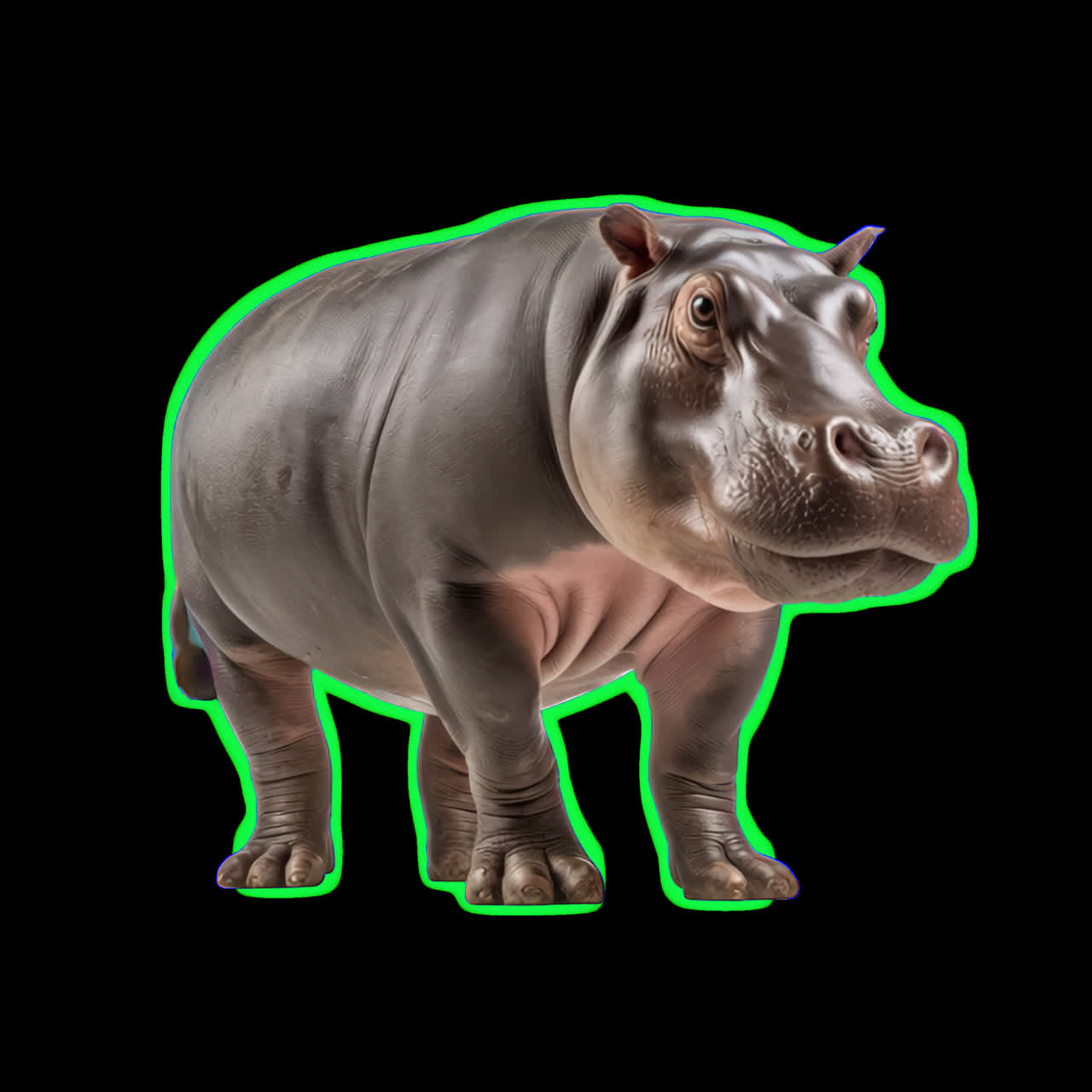Realistic hippo isolated animation isolated asset, transparent 4K video, alpha channel, ProRes 4444