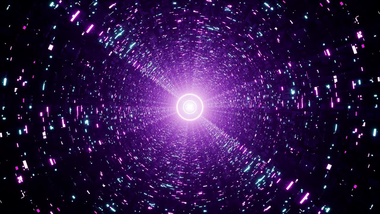 светящийся неоновый круг в блестящем технологическом туннеле