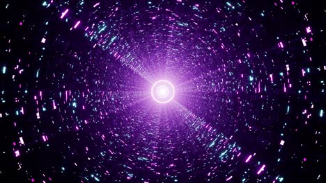 luz de círculo de neón brillante en el brillante túnel de patrón tecnológico
