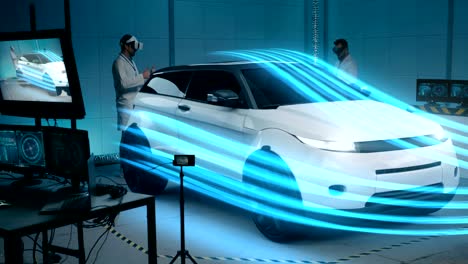 scientist using vr technology to test car