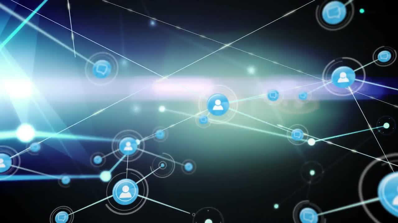 animación de redes de conexiones con iconos sobre fondo negro