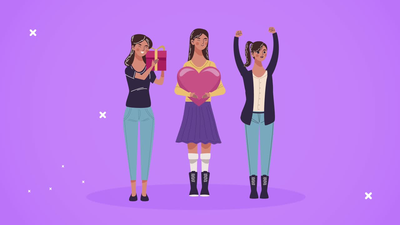 축하하는 소녀들과 함께 축하하는 여성의 날 카드